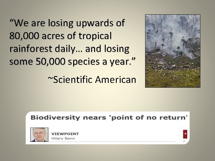 “We are losing upwards of 80, 000 acres of tropical rainforest daily… and losing