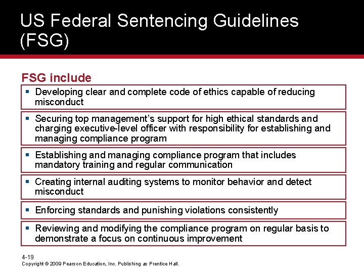 US Federal Sentencing Guidelines (FSG) FSG include § Developing clear and complete code of