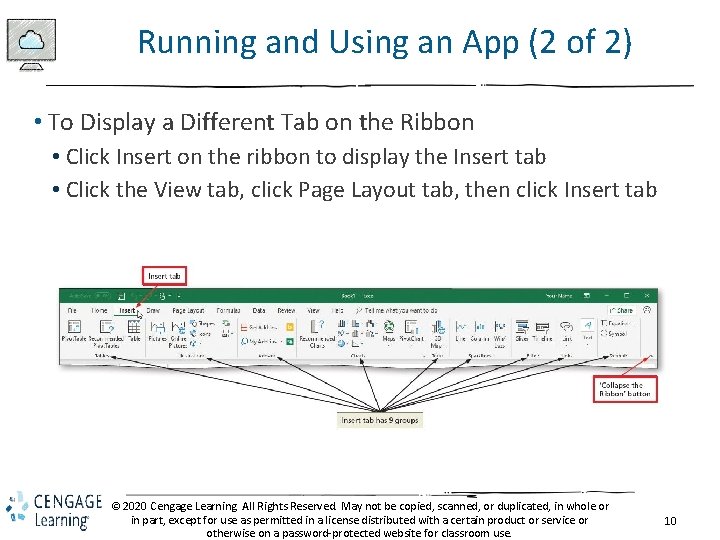 Running and Using an App (2 of 2) • To Display a Different Tab