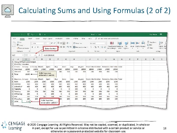 Calculating Sums and Using Formulas (2 of 2) © 2020 Cengage Learning. All Rights