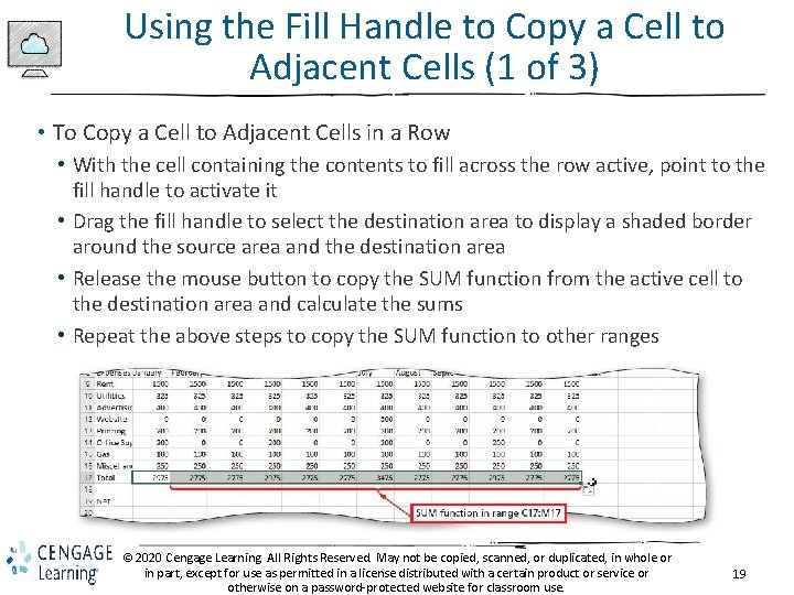 Using the Fill Handle to Copy a Cell to Adjacent Cells (1 of 3)