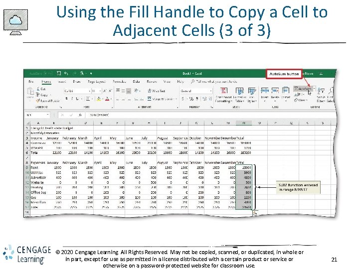 Using the Fill Handle to Copy a Cell to Adjacent Cells (3 of 3)