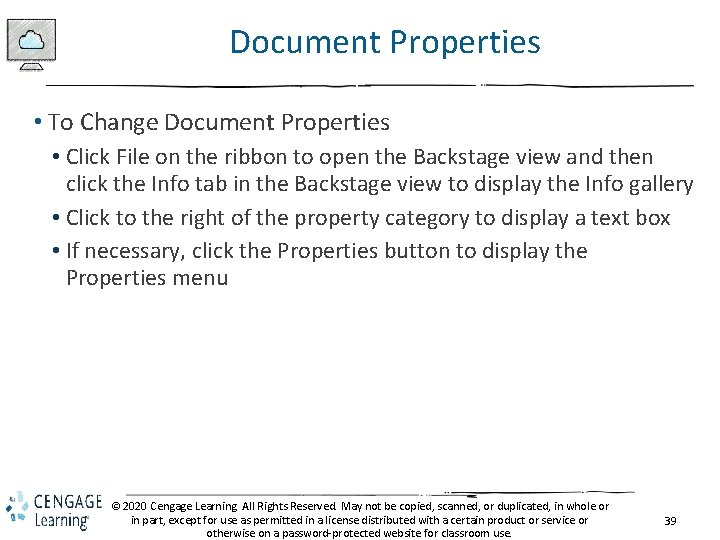 Document Properties • To Change Document Properties • Click File on the ribbon to