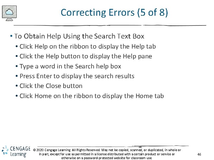 Correcting Errors (5 of 8) • To Obtain Help Using the Search Text Box