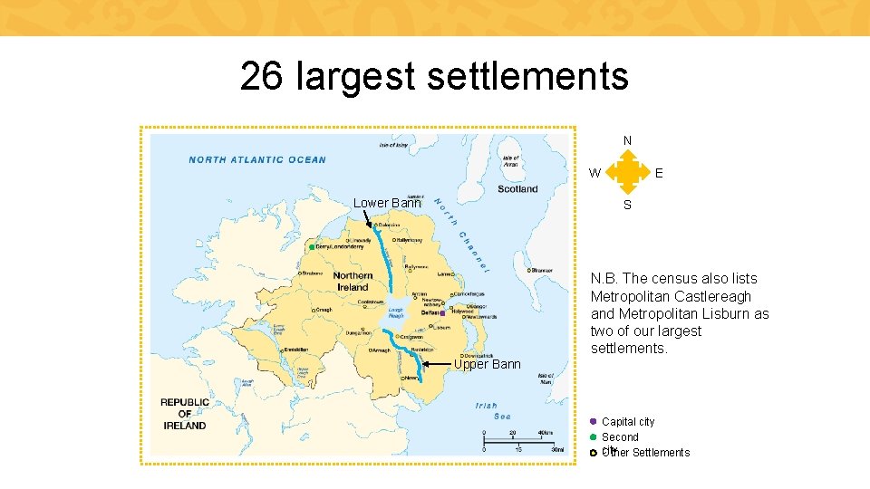 26 largest settlements N W Lower Bann E S N. B. The census also
