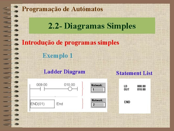 Programação de Autómatos 2. 2 - Diagramas Simples Introdução de programas simples Exemplo 1