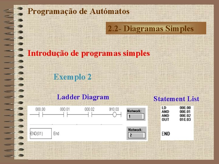 Programação de Autómatos 2. 2 - Diagramas Simples Introdução de programas simples Exemplo 2