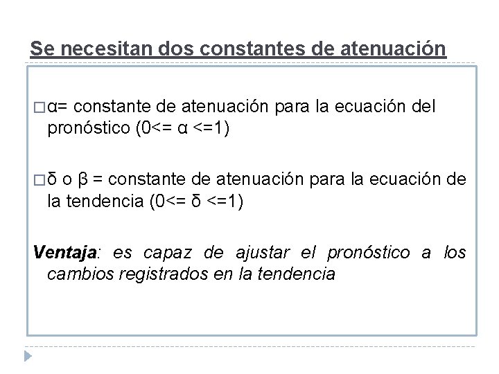 Se necesitan dos constantes de atenuación � α= constante de atenuación para la ecuación