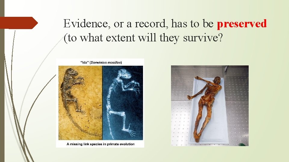 Evidence, or a record, has to be preserved (to what extent will they survive?