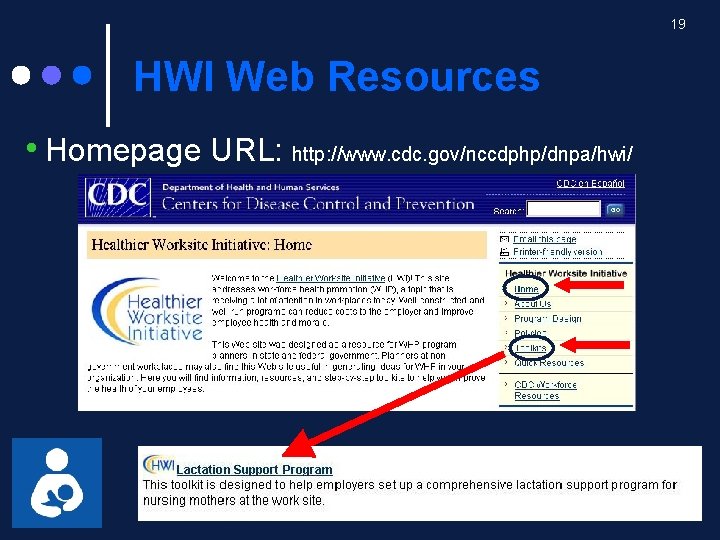 19 HWI Web Resources • Homepage URL: http: //www. cdc. gov/nccdphp/dnpa/hwi/ 
