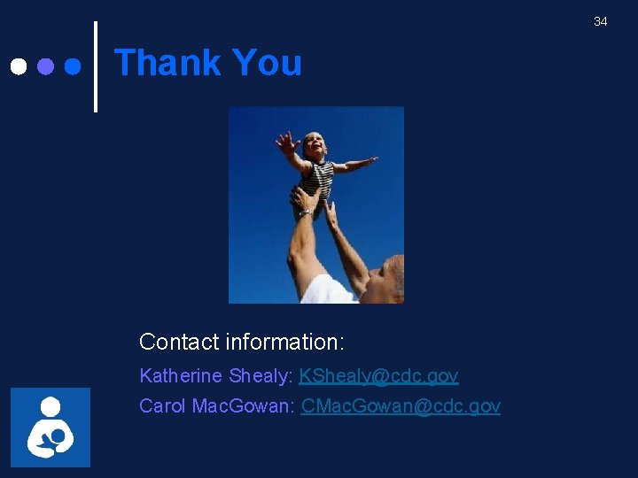 34 Thank You Contact information: Katherine Shealy: KShealy@cdc. gov Carol Mac. Gowan: CMac. Gowan@cdc.