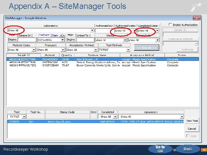 Appendix A – Site. Manager Tools Recordkeeper Workshop Footer Text Go to QM Back