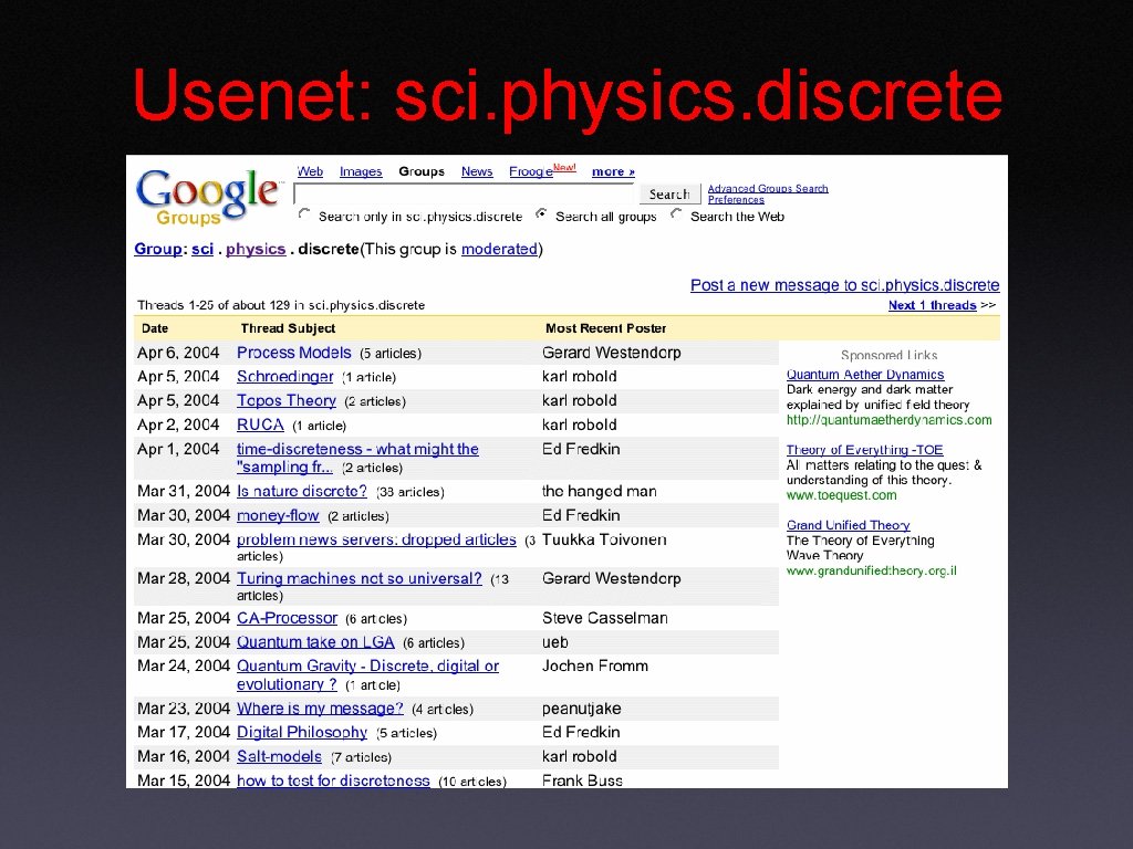 Usenet: sci. physics. discrete 