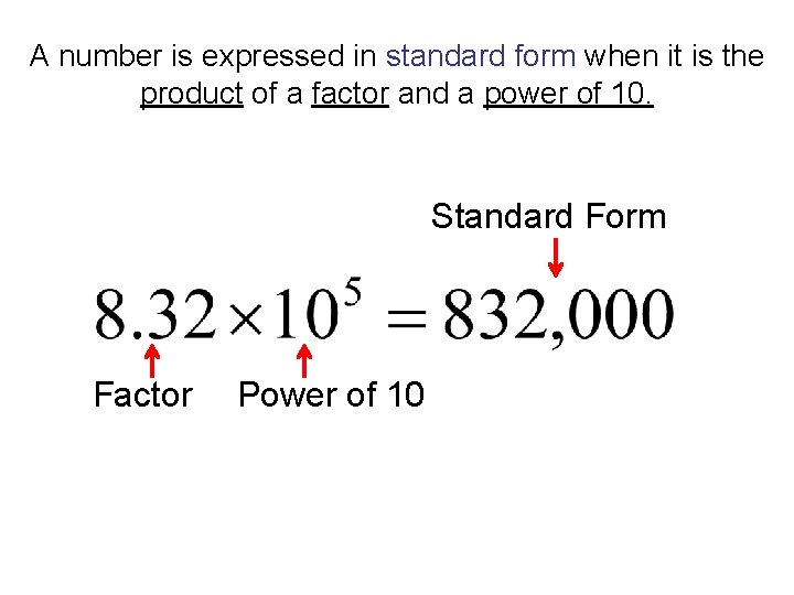 A number is expressed in standard form when it is the product of a