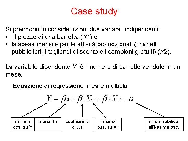 Case study Si prendono in considerazioni due variabili indipendenti: • il prezzo di una