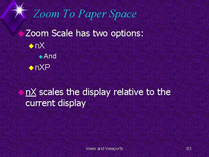 Zoom To Paper Space u Zoom Scale has two options: u n. X u