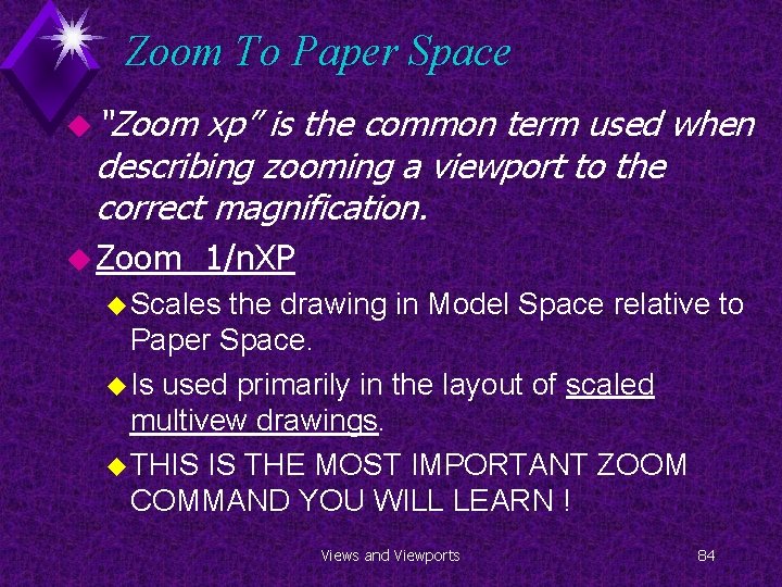 Zoom To Paper Space u “Zoom xp” is the common term used when describing