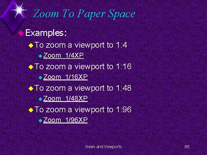 Zoom To Paper Space u Examples: u To zoom a viewport to 1: 4