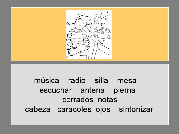 música radio silla mesa escuchar antena pierna cerrados notas cabeza caracoles ojos sintonizar música radio silla mesa escuchar antena pierna cerrados notas cabeza caracoles ojos sintonizar
