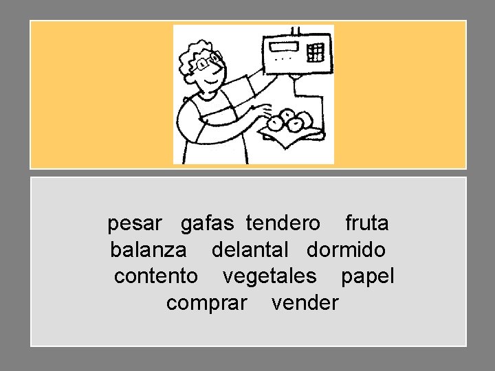 pesar gafas tendero fruta balanza delantal dormido contento vegetales papel comprar vender pesar gafas tendero fruta balanza delantal dormido contento vegetales papel comprar vender