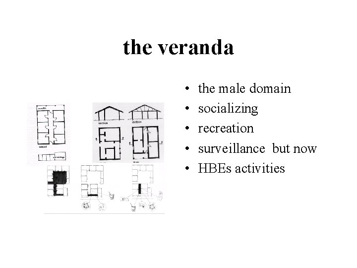 the veranda • • • the male domain socializing recreation surveillance but now HBEs