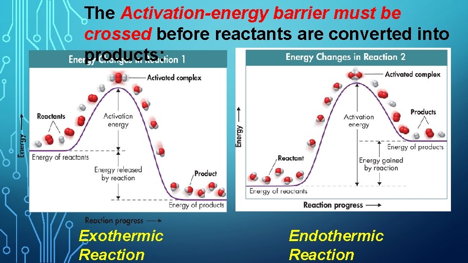 The Activation-energy barrier must be crossed before reactants are converted into products: Exothermic Reaction