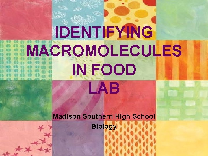 IDENTIFYING MACROMOLECULES IN FOOD LAB Madison Southern High School Biology 