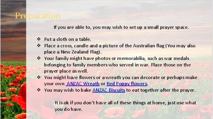 Preparation If you are able to, you may wish to set up a small