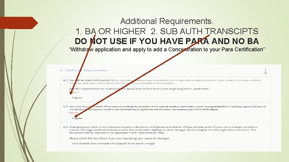 Additional Requirements. 1. BA OR HIGHER 2. SUB AUTH TRANSCIPTS DO NOT USE IF