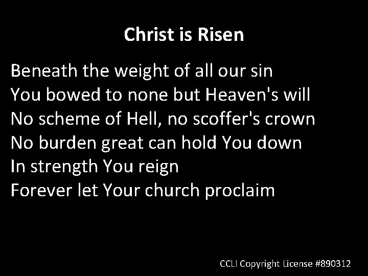 Christ is Risen Beneath the weight of all our sin You bowed to none