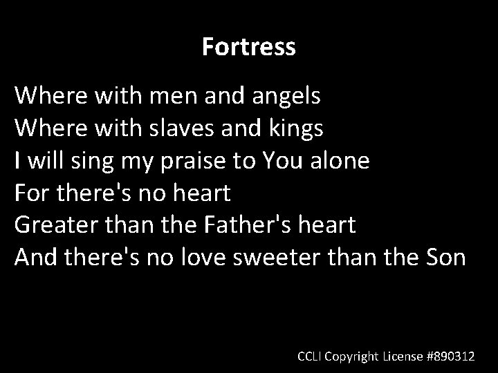 Fortress Where with men and angels Where with slaves and kings I will sing