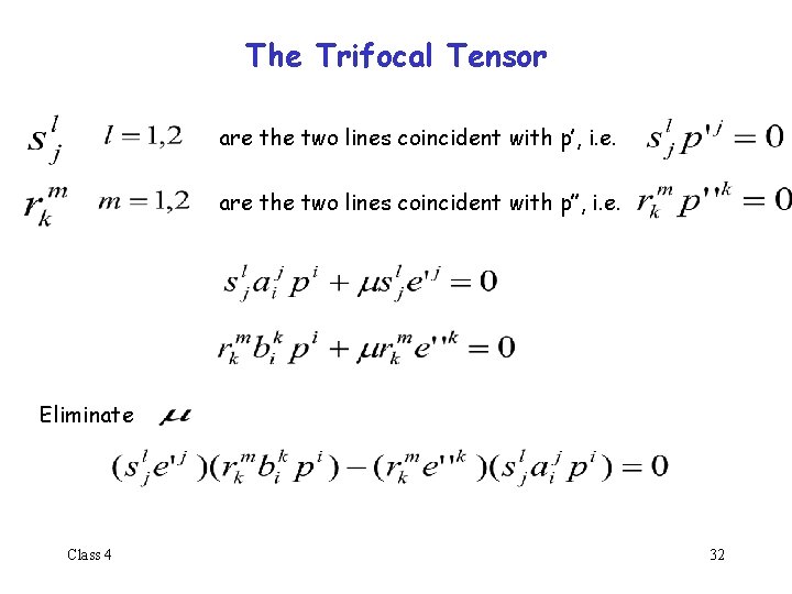 The Trifocal Tensor are the two lines coincident with p’, i. e. are the