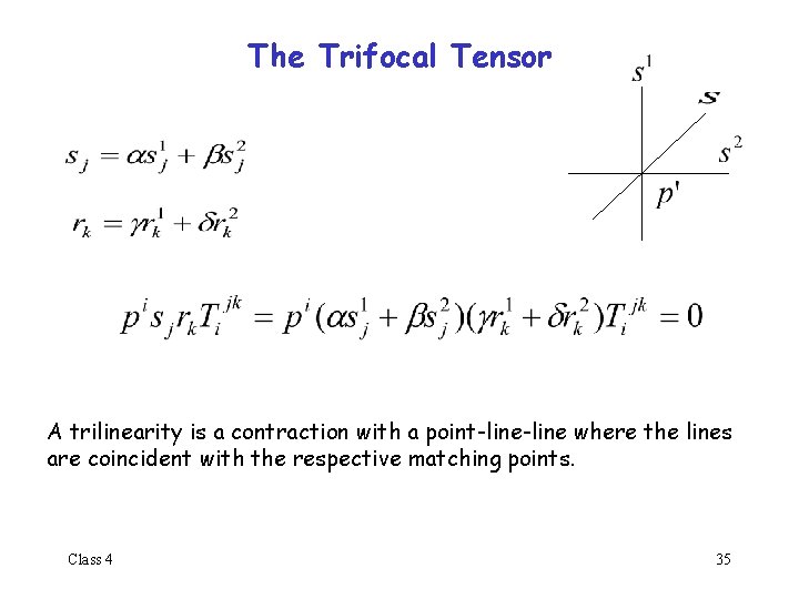 The Trifocal Tensor A trilinearity is a contraction with a point-line where the lines