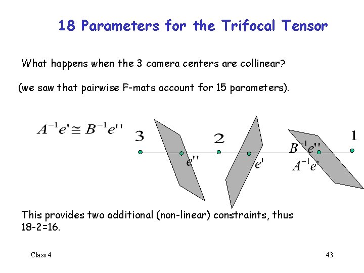 18 Parameters for the Trifocal Tensor What happens when the 3 camera centers are