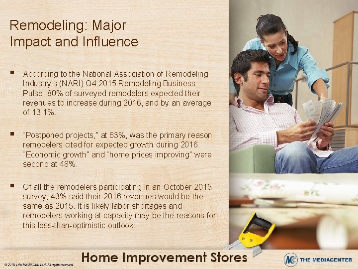 Remodeling: Major Impact and Influence § According to the National Association of Remodeling Industry’s