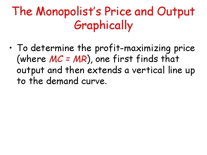 The Monopolist’s Price and Output Graphically • To determine the profit-maximizing price (where MC The Monopolist’s Price and Output Graphically • To determine the profit-maximizing price (where MC