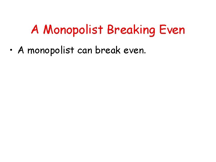 A Monopolist Breaking Even • A monopolist can break even. A Monopolist Breaking Even • A monopolist can break even.