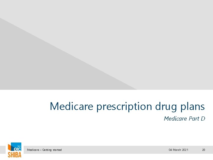 Medicare prescription drug plans Medicare Part D Medicare – Getting started 04 March 2021