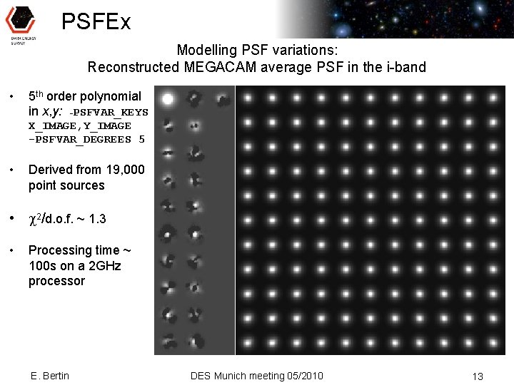 PSFEx Modelling PSF variations: Reconstructed MEGACAM average PSF in the i-band • 5 th