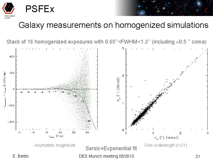 PSFEx Galaxy measurements on homogenized simulations Stack of 16 homogenized exposures with 0. 65’’<FWHM<1.