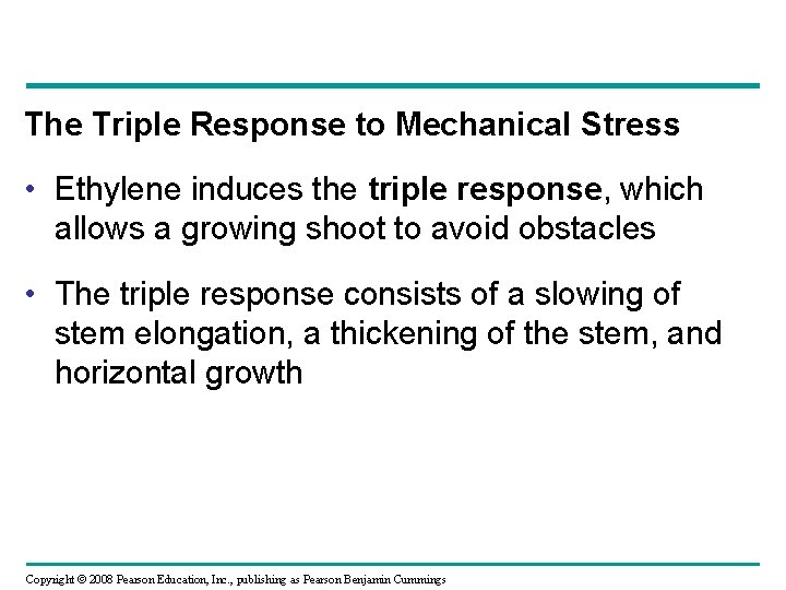 The Triple Response to Mechanical Stress • Ethylene induces the triple response, which allows The Triple Response to Mechanical Stress • Ethylene induces the triple response, which allows