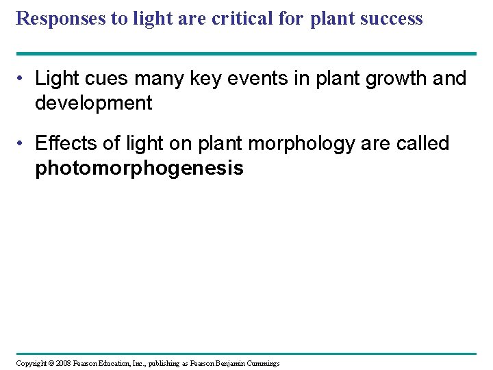 Responses to light are critical for plant success • Light cues many key events Responses to light are critical for plant success • Light cues many key events