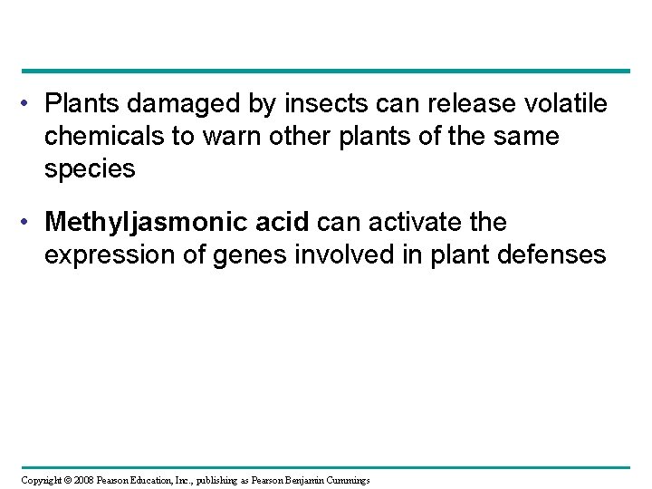 • Plants damaged by insects can release volatile chemicals to warn other plants • Plants damaged by insects can release volatile chemicals to warn other plants