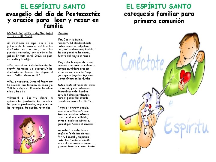 EL ESPÍRITU SANTO evangelio del día de Pentecostés y oración para leer y rezar EL ESPÍRITU SANTO evangelio del día de Pentecostés y oración para leer y rezar