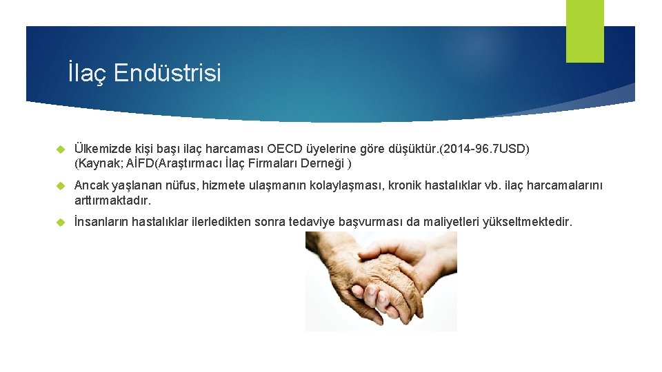 İlaç Endüstrisi Ülkemizde kişi başı ilaç harcaması OECD üyelerine göre düşüktür. (2014 -96. 7