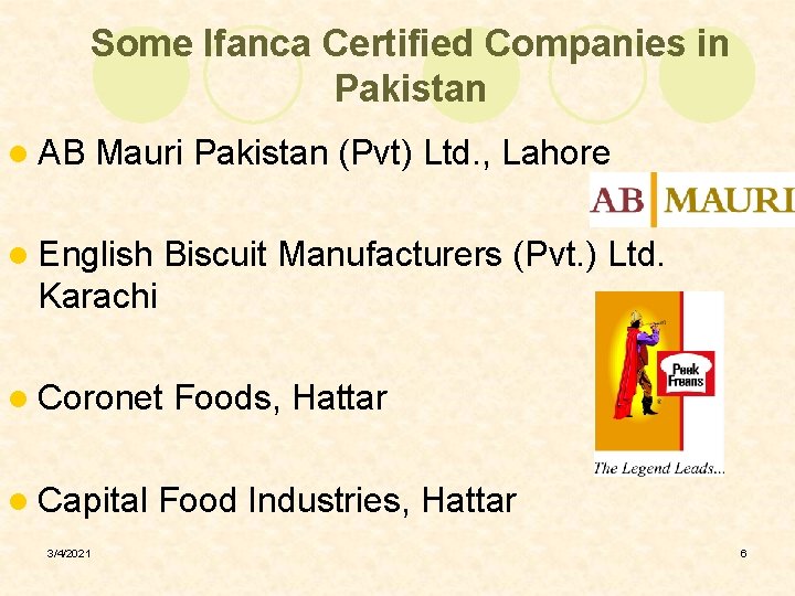 Some Ifanca Certified Companies in Pakistan l AB Mauri Pakistan (Pvt) Ltd. , Lahore