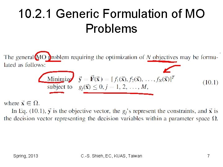 10. 2. 1 Generic Formulation of MO Problems Spring, 2013 C. -S. Shieh, EC,