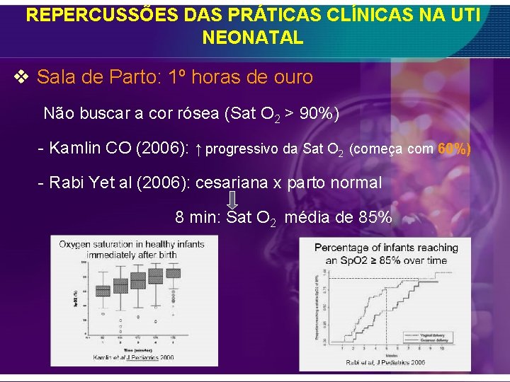 REPERCUSSÕES DAS PRÁTICAS CLÍNICAS NA UTI NEONATAL v Sala de Parto: 1º horas de