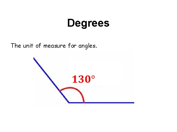 Degrees The unit of measure for angles. 