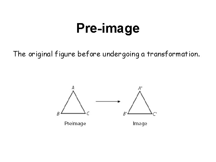 Pre-image The original figure before undergoing a transformation. 